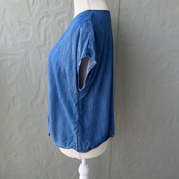 Talbots Button Up Tie Front Chambray Top Blue M Petite - Picture 2 of 7